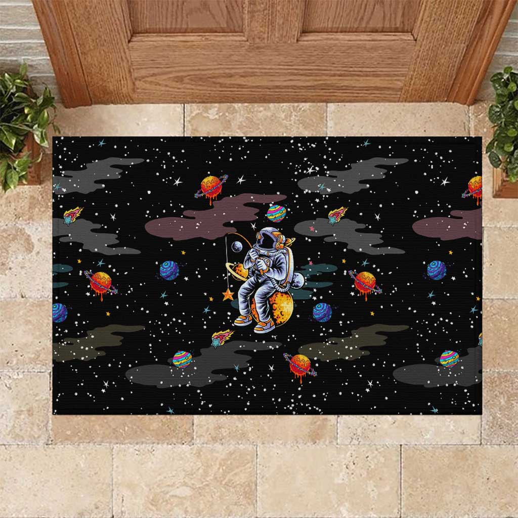 Funny Astronaut Fishing In Space Christmas Rubber Doormat Xmas Holiday Patterns - Wonder Print Shop