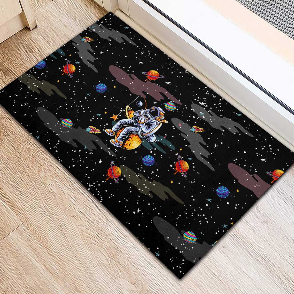 Funny Astronaut Fishing In Space Christmas Rubber Doormat Xmas Holiday Patterns - Wonder Print Shop