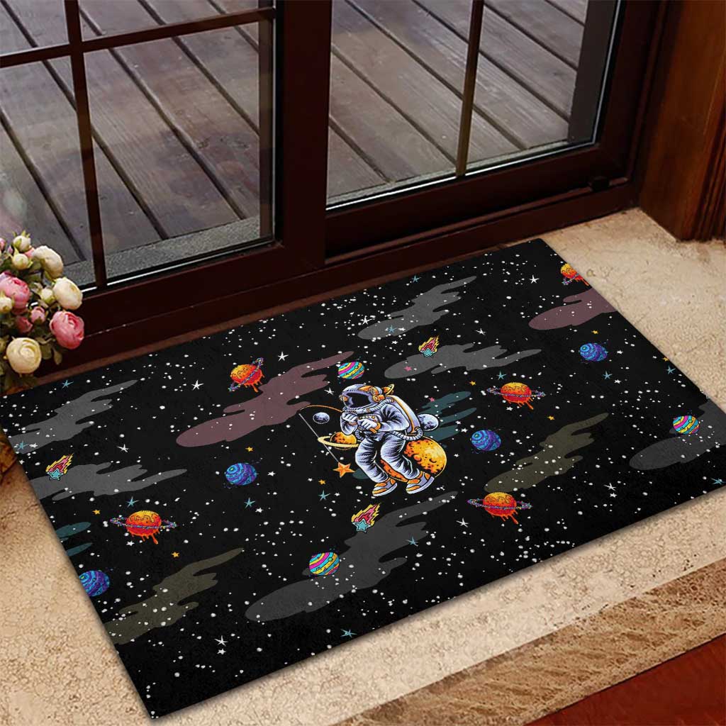 Funny Astronaut Fishing In Space Christmas Rubber Doormat Xmas Holiday Patterns - Wonder Print Shop