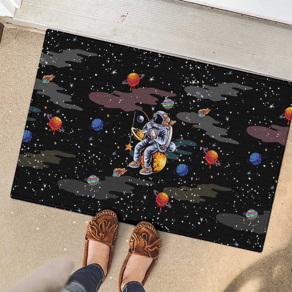 Funny Astronaut Fishing In Space Christmas Rubber Doormat Xmas Holiday Patterns - Wonder Print Shop