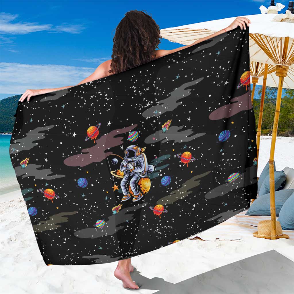 Funny Astronaut Fishing In Space Christmas Sarong Xmas Holiday Patterns - Wonder Print Shop