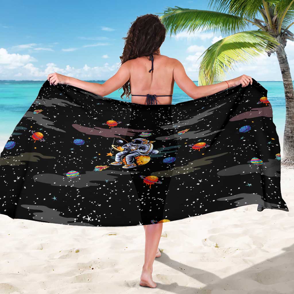 Funny Astronaut Fishing In Space Christmas Sarong Xmas Holiday Patterns - Wonder Print Shop