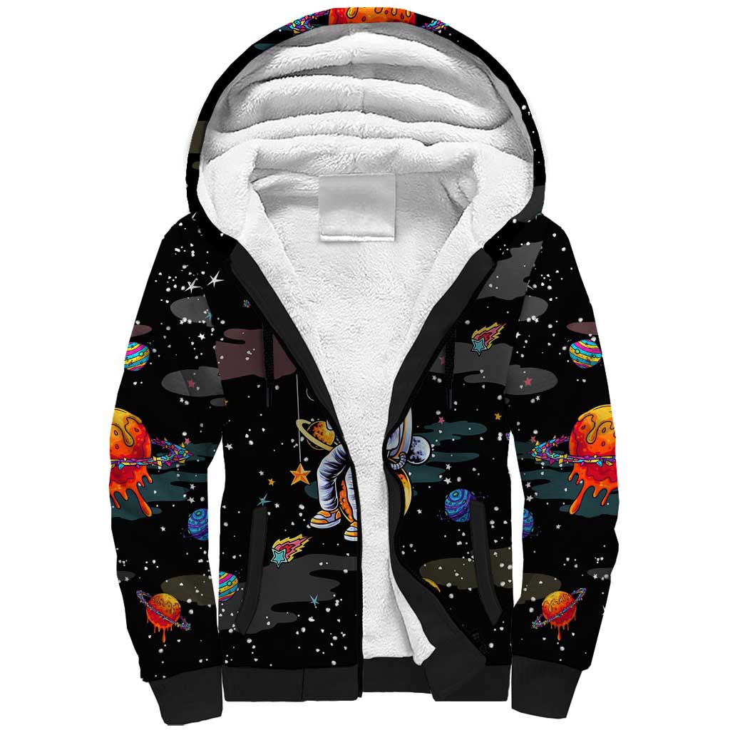 Funny Astronaut Fishing In Space Christmas Sherpa Hoodie Xmas Holiday Patterns - Wonder Print Shop