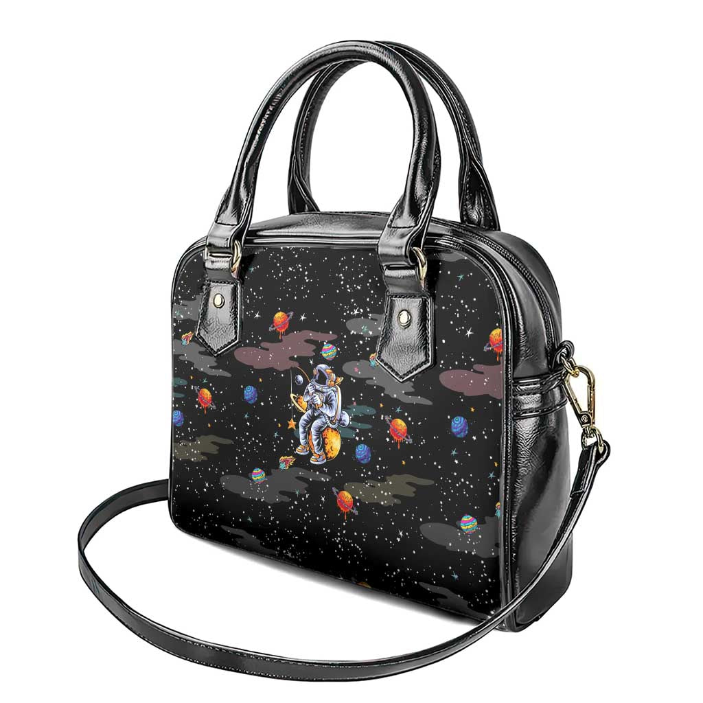 Funny Astronaut Fishing In Space Christmas Shoulder Handbag Xmas Holiday Patterns - Wonder Print Shop