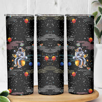 Funny Astronaut Fishing In Space Christmas Skinny Tumbler Xmas Holiday Patterns - Wonder Print Shop