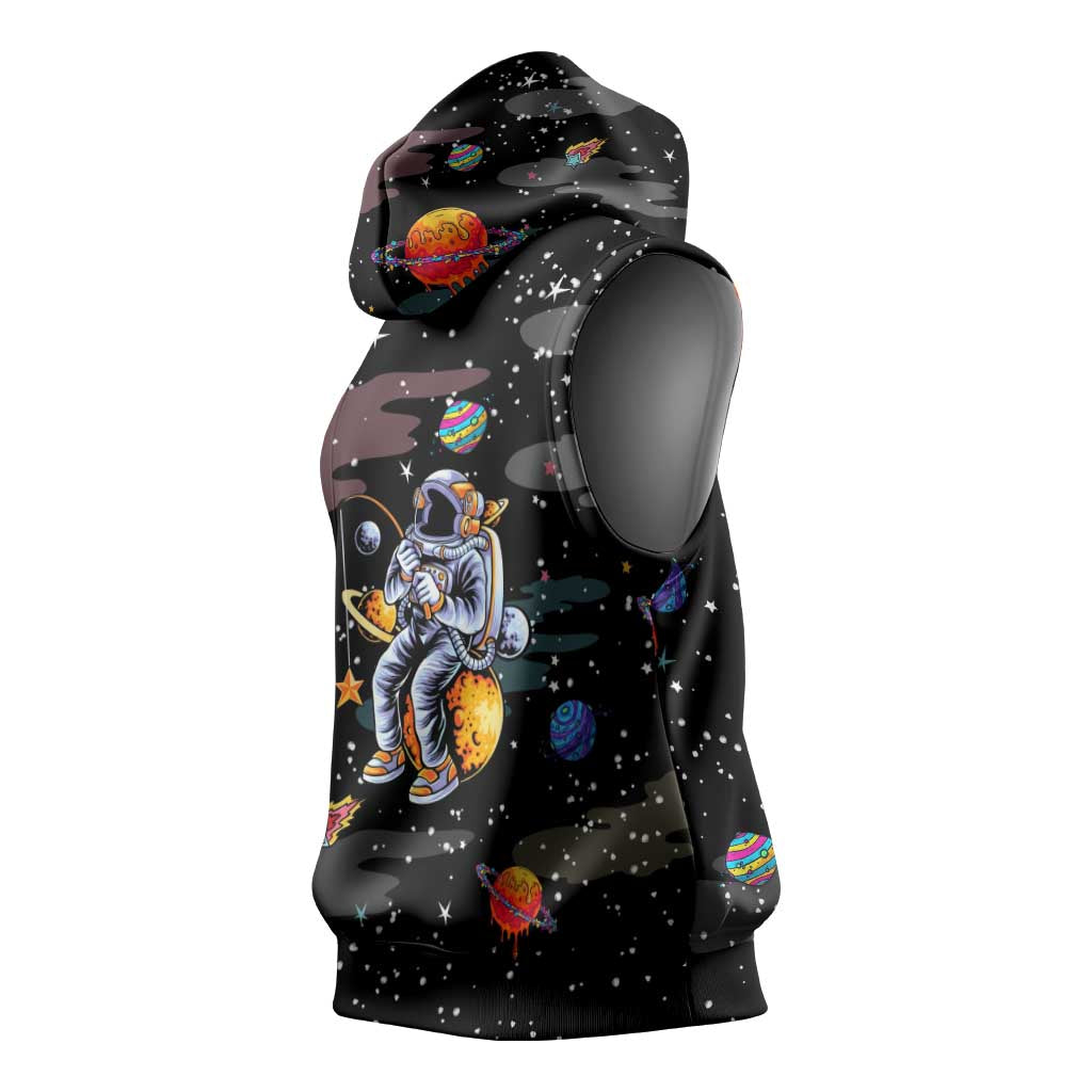 Funny Astronaut Fishing In Space Christmas Sleeveless Hoodie Xmas Holiday Patterns - Wonder Print Shop