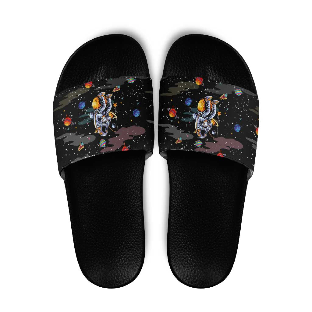 Funny Astronaut Fishing In Space Christmas Slide Sandals Xmas Holiday Patterns - Wonder Print Shop