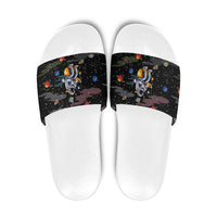 Funny Astronaut Fishing In Space Christmas Slide Sandals Xmas Holiday Patterns - Wonder Print Shop