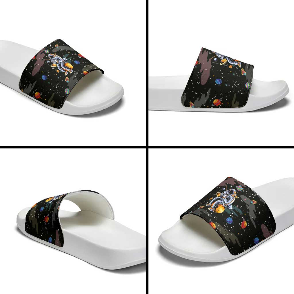 Funny Astronaut Fishing In Space Christmas Slide Sandals Xmas Holiday Patterns - Wonder Print Shop