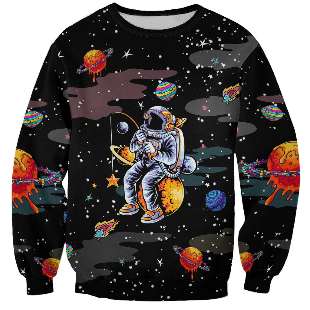 Funny Astronaut Fishing In Space Christmas Sweatshirt Xmas Holiday Patterns - Wonder Print Shop