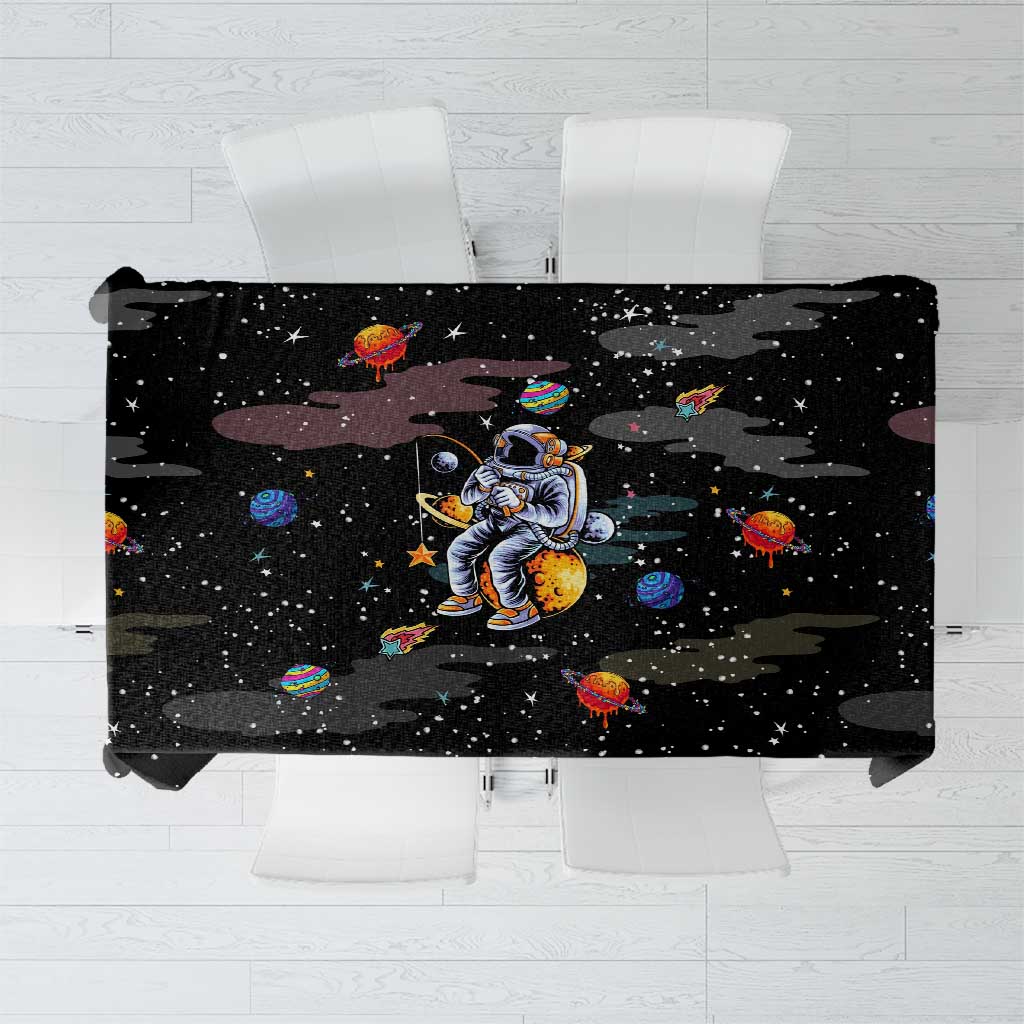 Funny Astronaut Fishing In Space Christmas Tablecloth Xmas Holiday Patterns - Wonder Print Shop