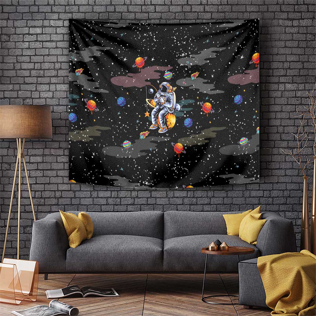 Funny Astronaut Fishing In Space Christmas Tapestry Xmas Holiday Patterns - Wonder Print Shop