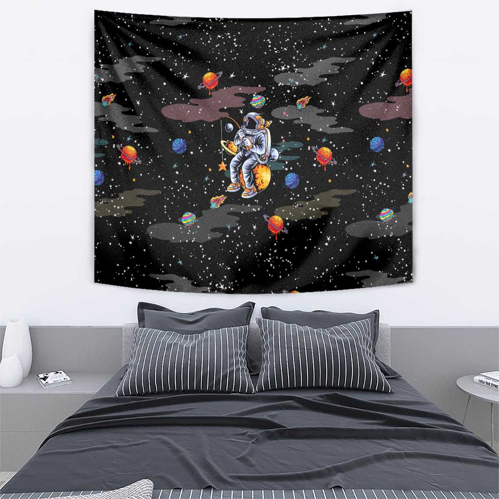 Funny Astronaut Fishing In Space Christmas Tapestry Xmas Holiday Patterns - Wonder Print Shop