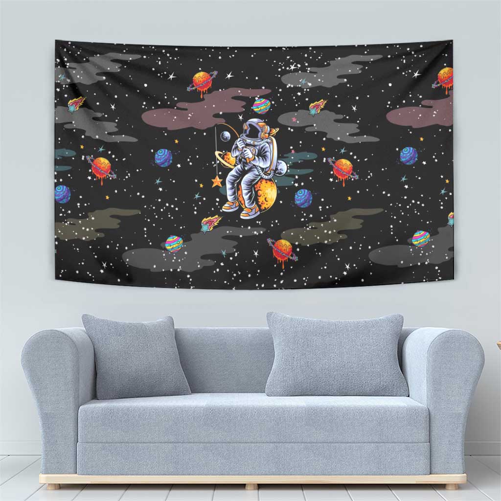 Funny Astronaut Fishing In Space Christmas Tapestry Xmas Holiday Patterns - Wonder Print Shop