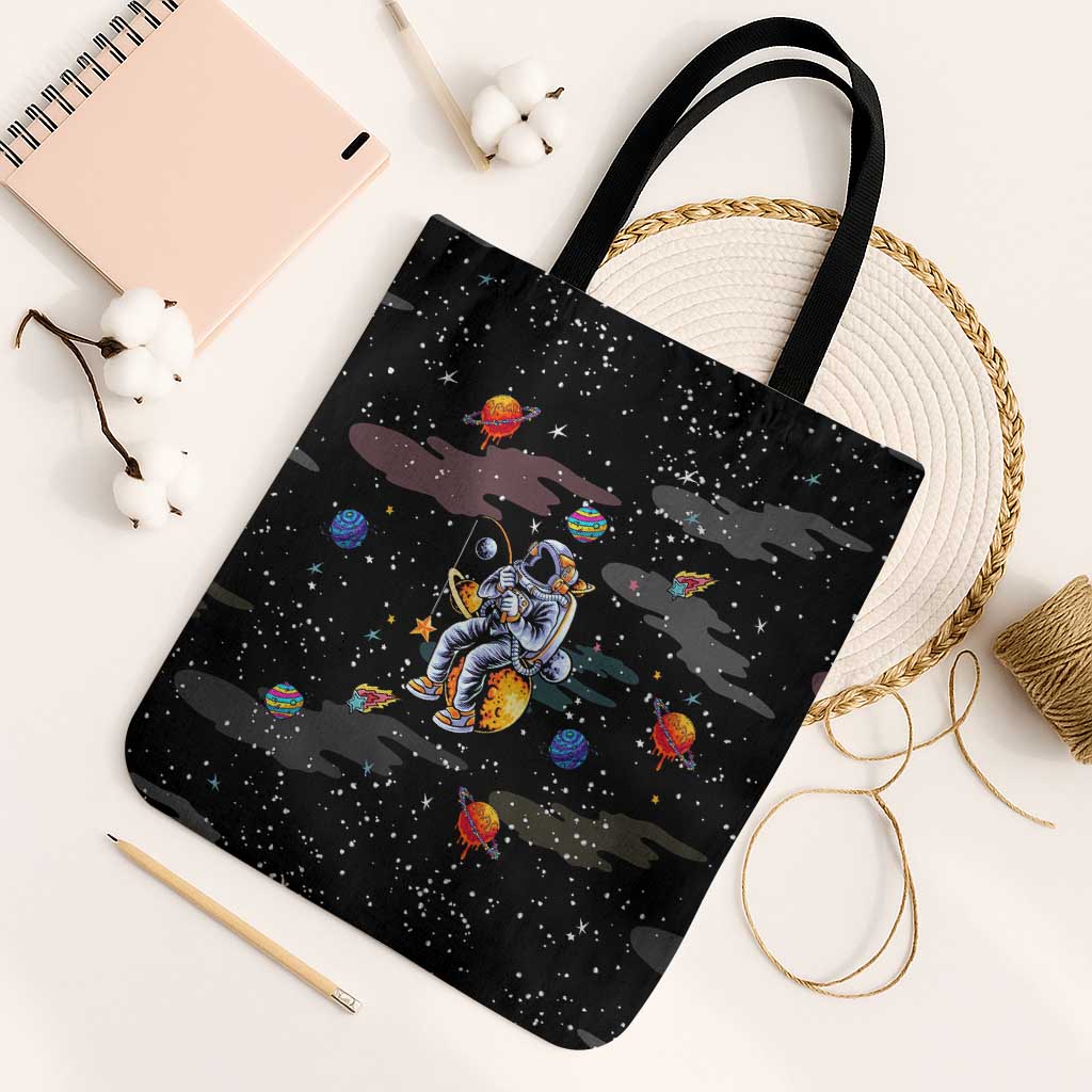 Funny Astronaut Fishing In Space Christmas Tote Bag Xmas Holiday Patterns - Wonder Print Shop