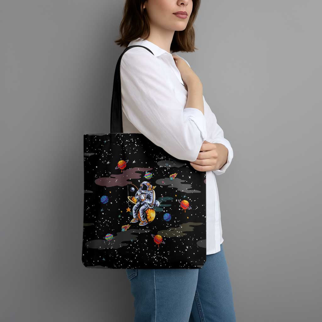 Funny Astronaut Fishing In Space Christmas Tote Bag Xmas Holiday Patterns - Wonder Print Shop