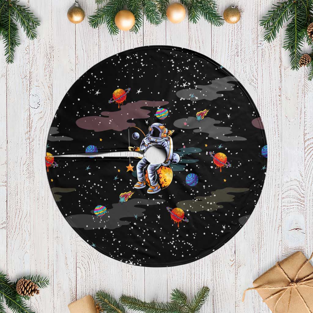 Funny Astronaut Fishing In Space Christmas Tree Skirt Xmas Holiday Patterns - Wonder Print Shop