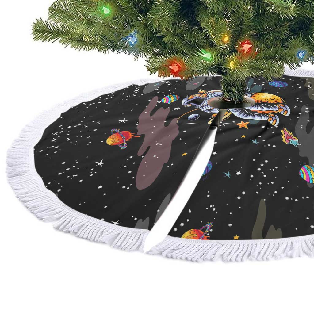 Funny Astronaut Fishing In Space Christmas Tree Skirt Xmas Holiday Patterns - Wonder Print Shop