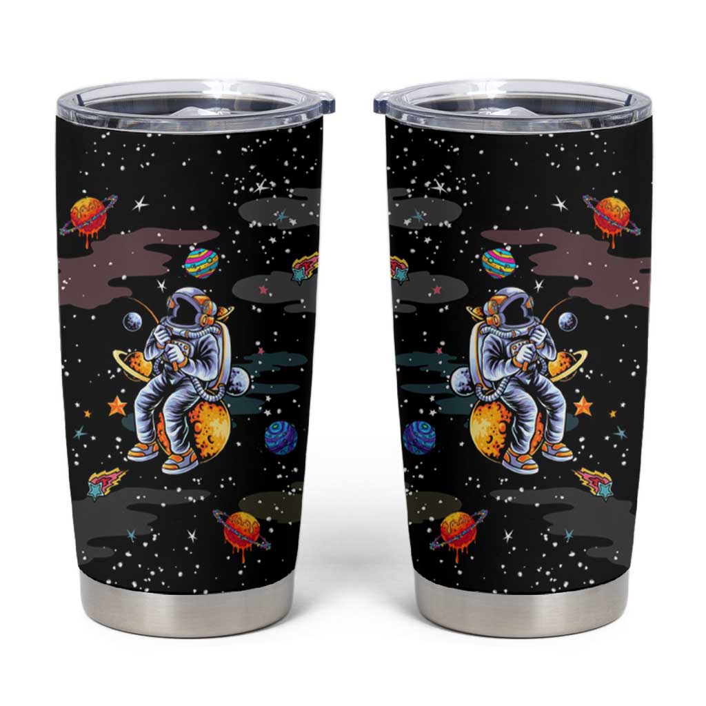 Funny Astronaut Fishing In Space Christmas Tumbler Cup Xmas Holiday Patterns - Wonder Print Shop