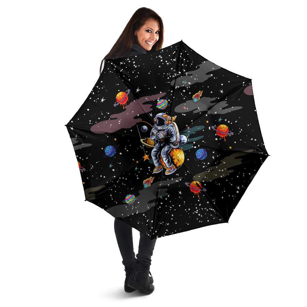 Funny Astronaut Fishing In Space Christmas Umbrella Xmas Holiday Patterns - Wonder Print Shop