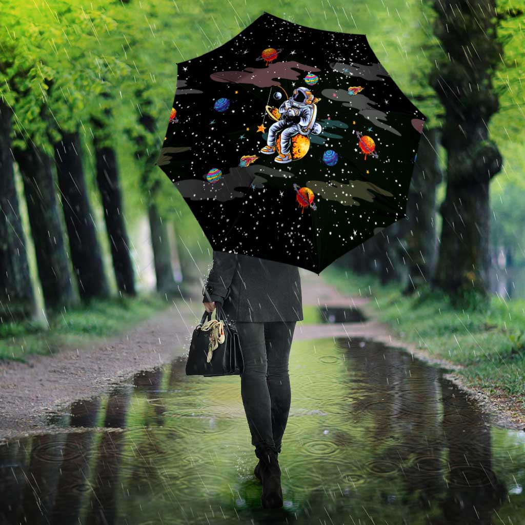 Funny Astronaut Fishing In Space Christmas Umbrella Xmas Holiday Patterns - Wonder Print Shop
