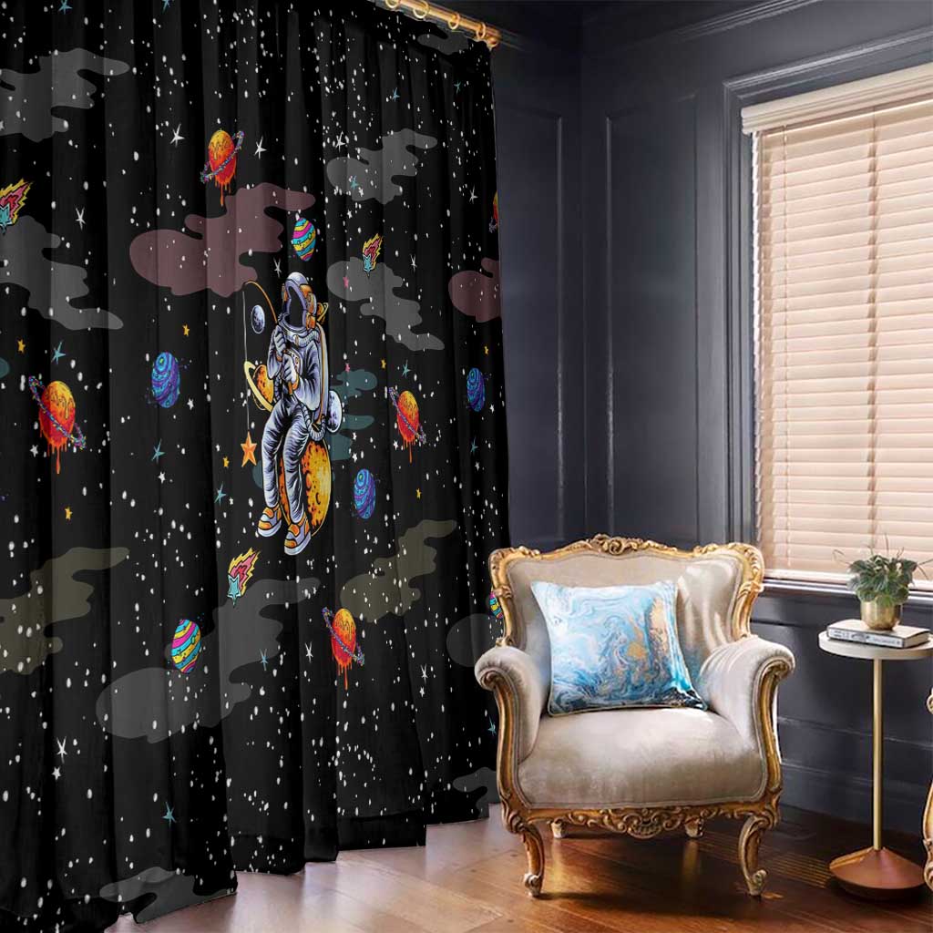 Funny Astronaut Fishing In Space Christmas Window Curtain Xmas Holiday Patterns - Wonder Print Shop