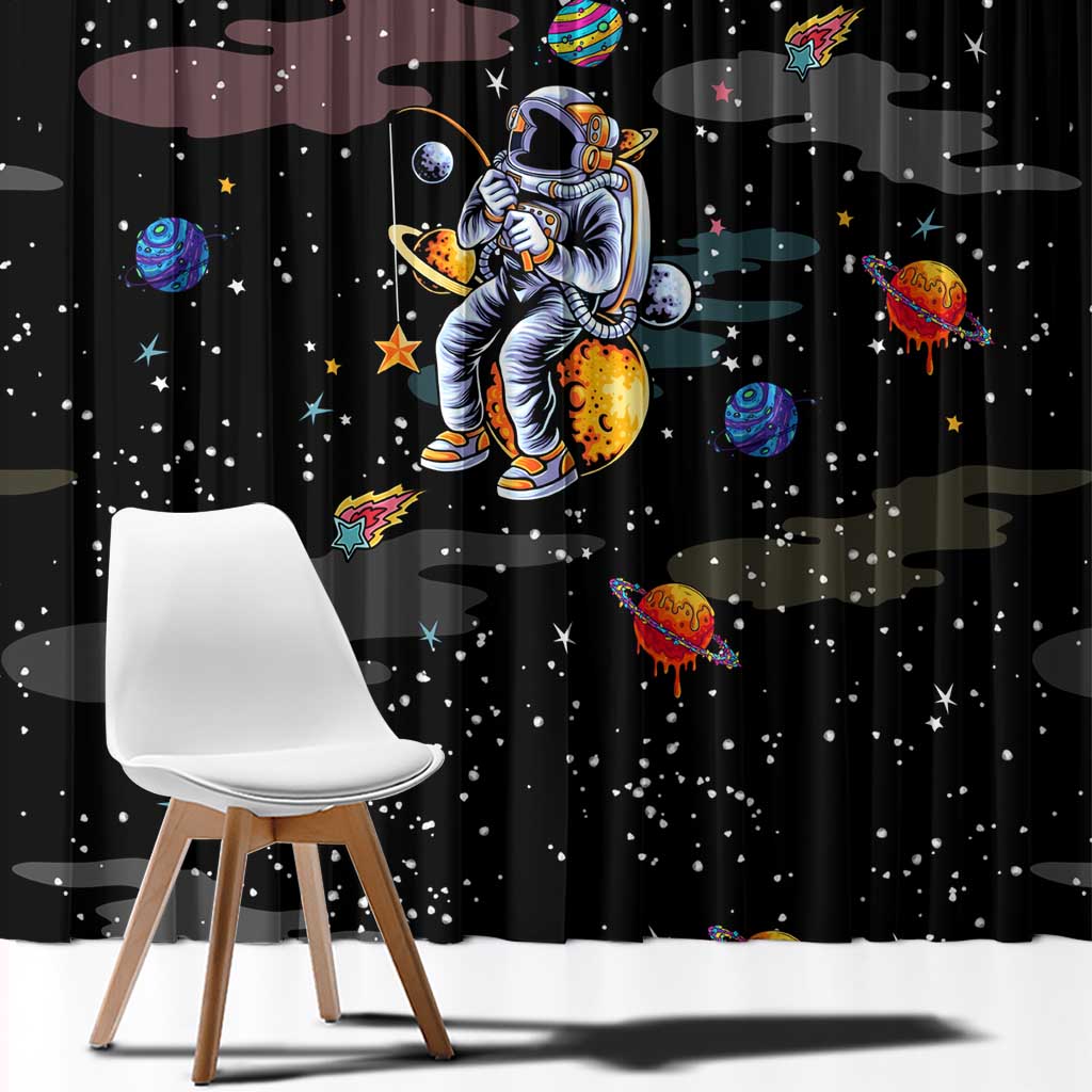 Funny Astronaut Fishing In Space Christmas Window Curtain Xmas Holiday Patterns - Wonder Print Shop