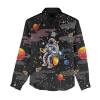 Funny Astronaut Fishing In Space Christmas Women Casual Shirt Xmas Holiday Patterns - Wonder Print Shop