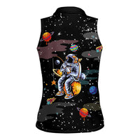 Funny Astronaut Fishing In Space Christmas Women Sleeveless Polo Shirt Xmas Holiday Patterns - Wonder Print Shop