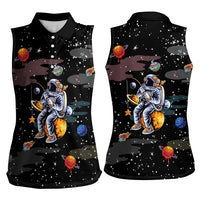Funny Astronaut Fishing In Space Christmas Women Sleeveless Polo Shirt Xmas Holiday Patterns - Wonder Print Shop