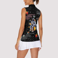 Funny Astronaut Fishing In Space Christmas Women Sleeveless Polo Shirt Xmas Holiday Patterns - Wonder Print Shop