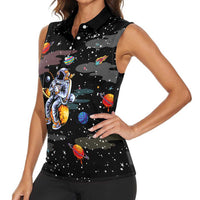 Funny Astronaut Fishing In Space Christmas Women Sleeveless Polo Shirt Xmas Holiday Patterns - Wonder Print Shop