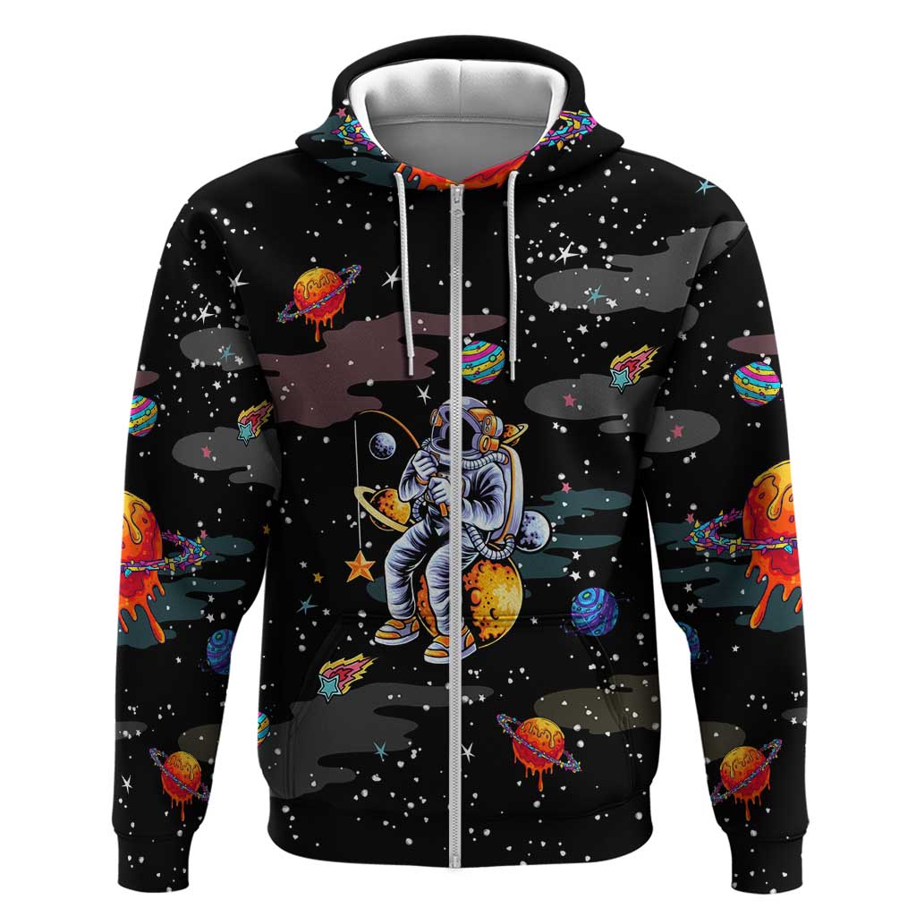 Funny Astronaut Fishing In Space Christmas Zip Hoodie Xmas Holiday Patterns - Wonder Print Shop