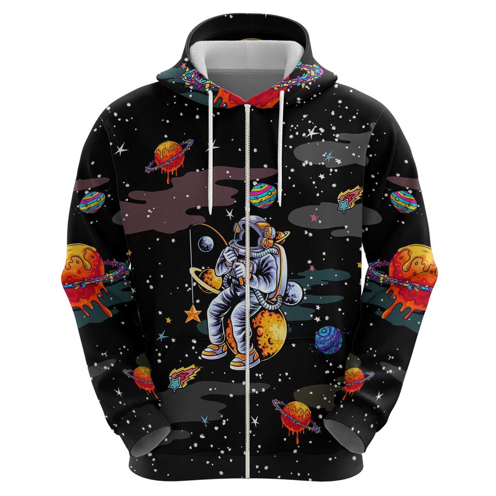 Funny Astronaut Fishing In Space Christmas Zip Hoodie Xmas Holiday Patterns - Wonder Print Shop