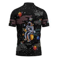 Funny Astronaut Fishing In Space Christmas Zipper Polo Shirt Xmas Holiday Patterns - Wonder Print Shop