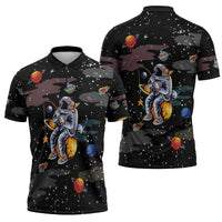 Funny Astronaut Fishing In Space Christmas Zipper Polo Shirt Xmas Holiday Patterns - Wonder Print Shop