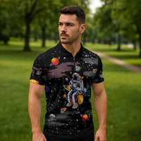 Funny Astronaut Fishing In Space Christmas Zipper Polo Shirt Xmas Holiday Patterns - Wonder Print Shop