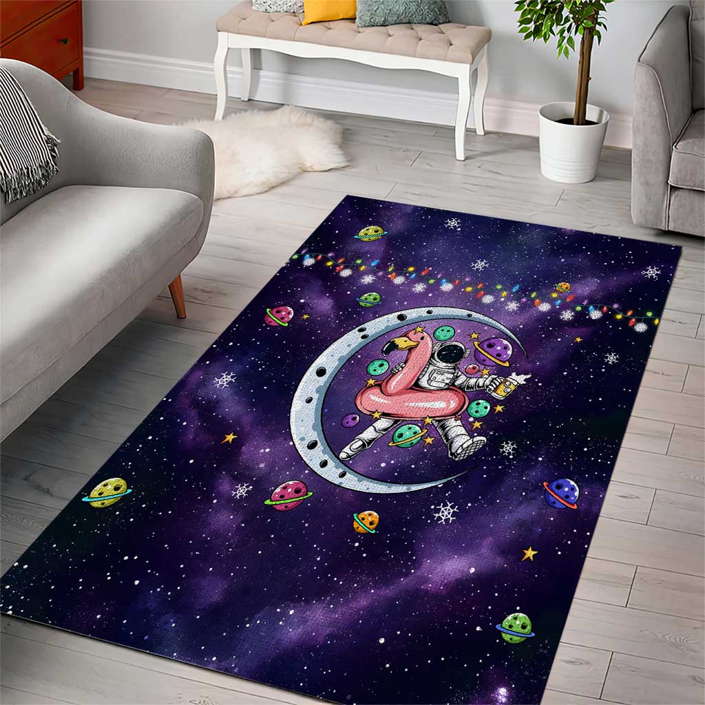 Funny Astronauts Sit On Flamingo Christmas Area Rug Xmas Holiday Patterns - Wonder Print Shop