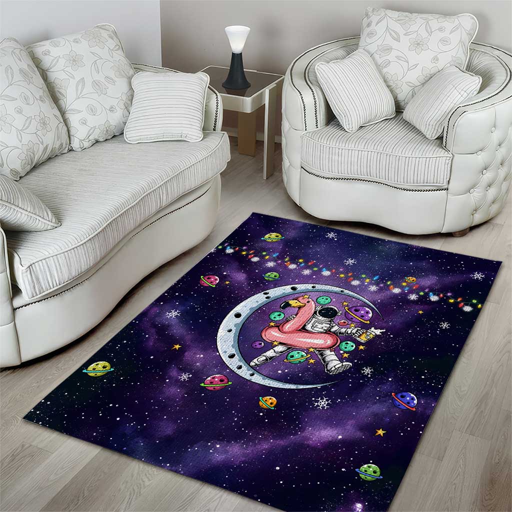 Funny Astronauts Sit On Flamingo Christmas Area Rug Xmas Holiday Patterns - Wonder Print Shop