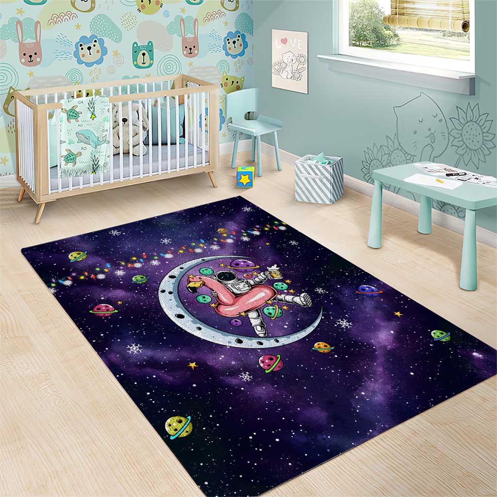 Funny Astronauts Sit On Flamingo Christmas Area Rug Xmas Holiday Patterns - Wonder Print Shop