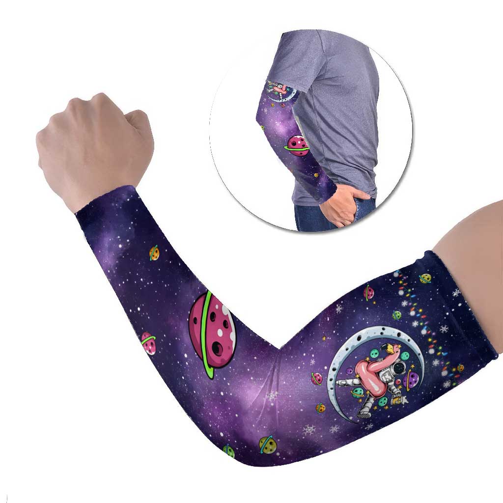 Funny Astronauts Sit On Flamingo Christmas Arm Sleeves Xmas Holiday Patterns - Wonder Print Shop