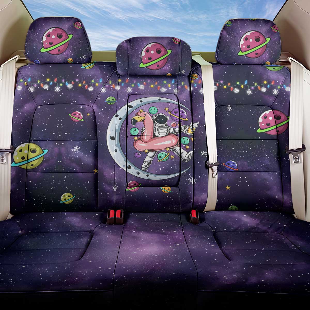 Funny Astronauts Sit On Flamingo Christmas Back Car Seat Cover Xmas Holiday Patterns - Wonder Print Shop