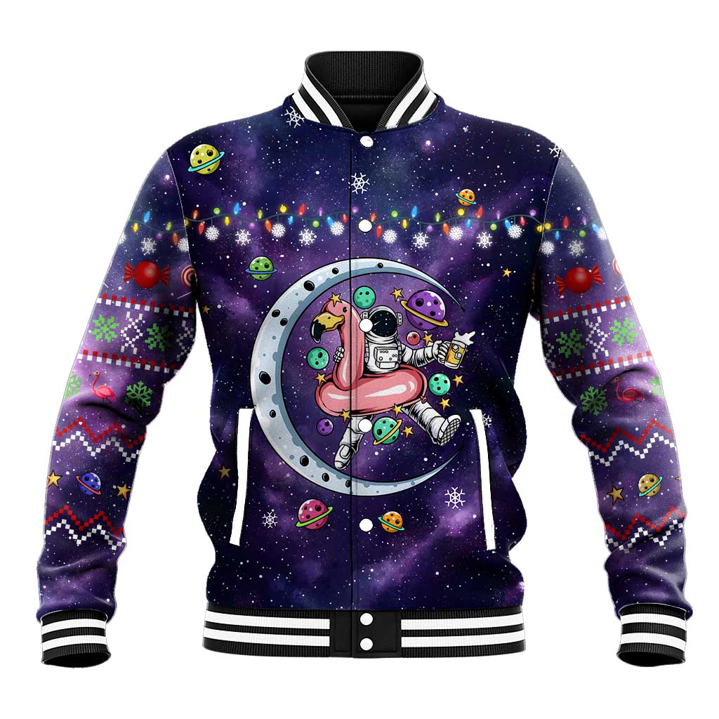 Funny Astronauts Sit On Flamingo Christmas Baseball Jacket Xmas Holiday Patterns - Wonder Print Shop