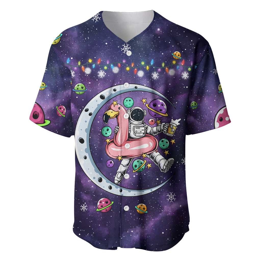 Funny Astronauts Sit On Flamingo Christmas Baseball Jersey Xmas Holiday Patterns - Wonder Print Shop