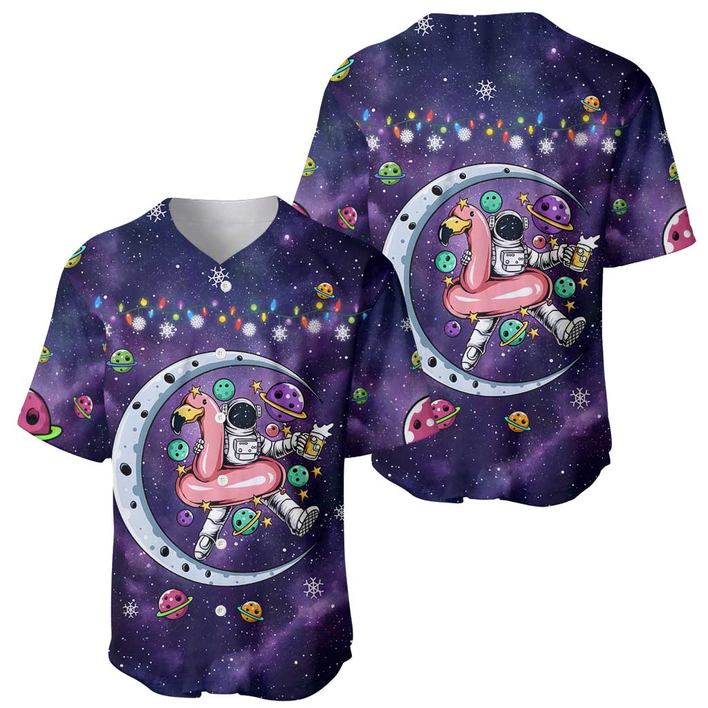 Funny Astronauts Sit On Flamingo Christmas Baseball Jersey Xmas Holiday Patterns - Wonder Print Shop