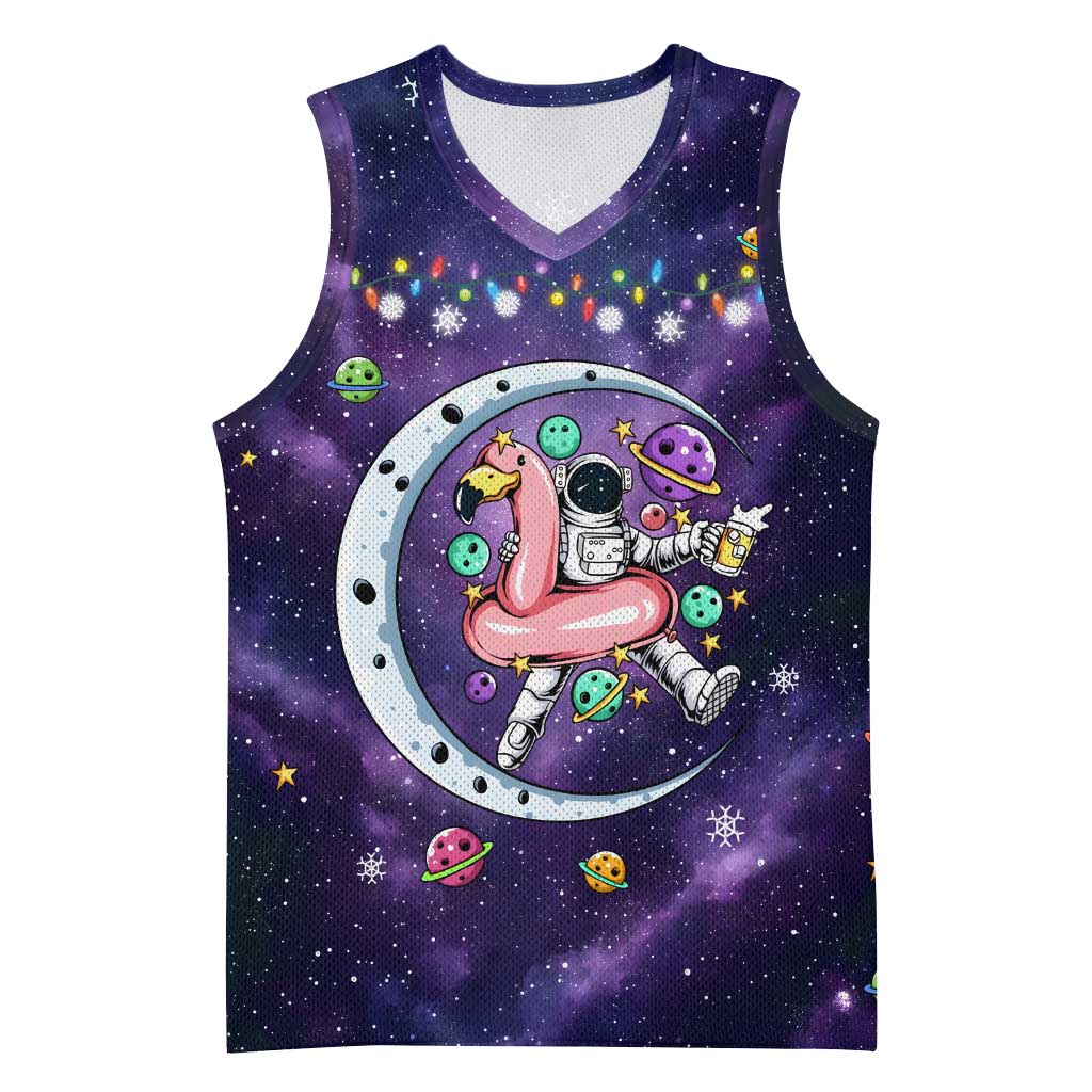 Funny Astronauts Sit On Flamingo Christmas Basketball Jersey Xmas Holiday Patterns - Wonder Print Shop
