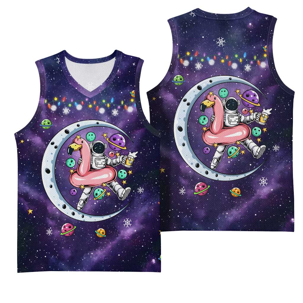 Funny Astronauts Sit On Flamingo Christmas Basketball Jersey Xmas Holiday Patterns - Wonder Print Shop