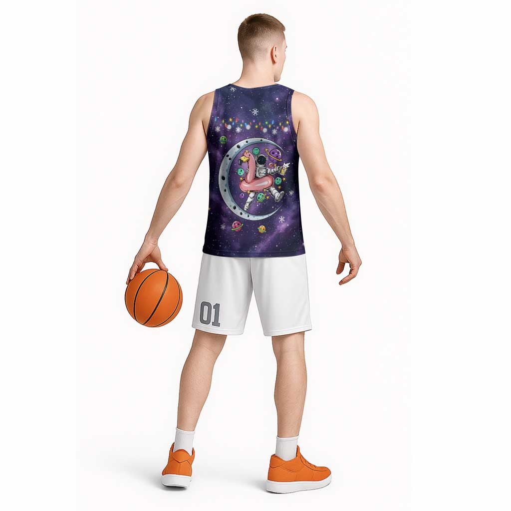 Funny Astronauts Sit On Flamingo Christmas Basketball Jersey Xmas Holiday Patterns - Wonder Print Shop