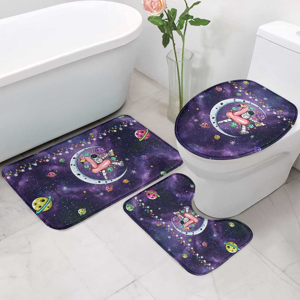 Funny Astronauts Sit On Flamingo Christmas Bathroom Set Xmas Holiday Patterns - Wonder Print Shop