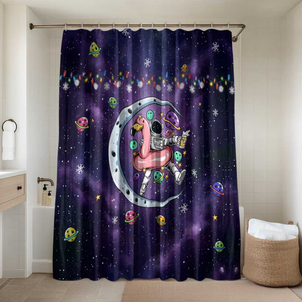 Funny Astronauts Sit On Flamingo Christmas Bathroom Set Xmas Holiday Patterns - Wonder Print Shop